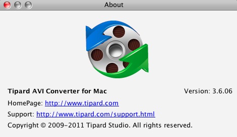 Tipard AVI Converter for Mac 3.6 : About window