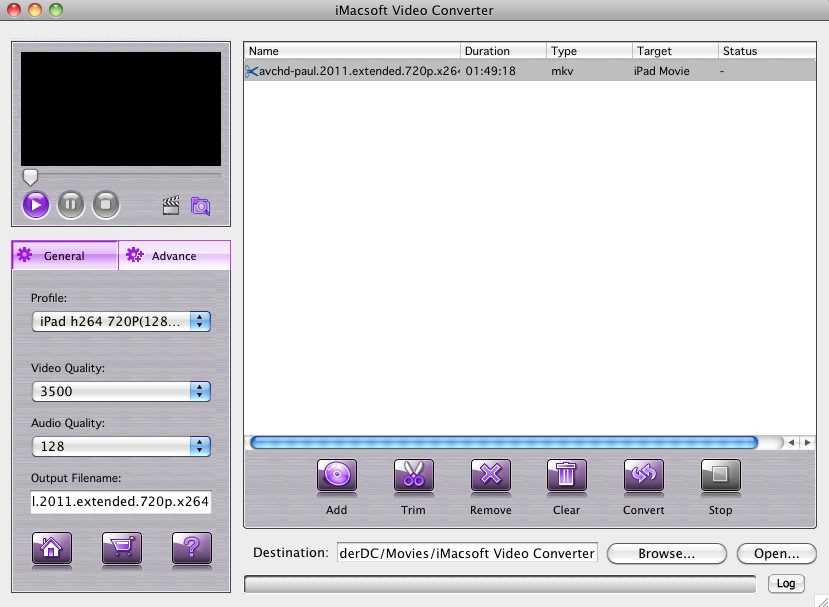 iMacsoft Video Converter 2.5 : Main window