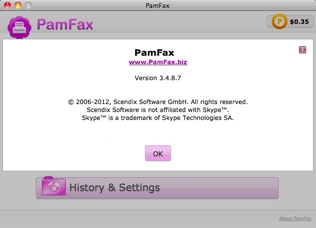 PamFax 3.4 : About Window