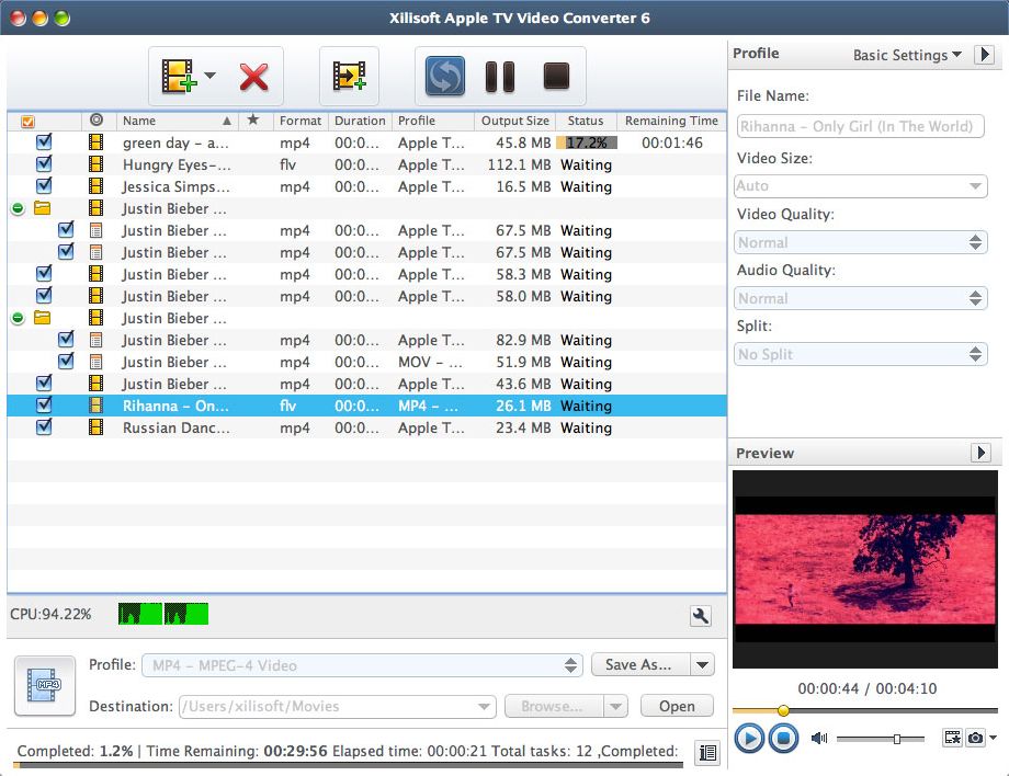 Xilisoft Apple TV Video Converter 6.5 : Converting a file