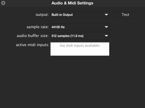 Circle 1.0 : Audio and MIDI Settings