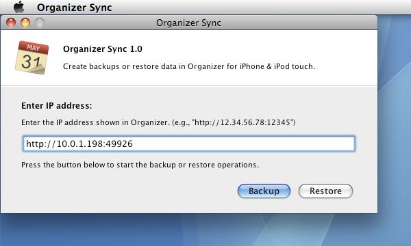 OrganizerSync 1.0 : Main window