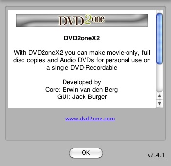 DVD2oneX2 2.4 : About window