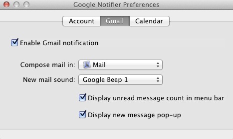 Google Notifier : Mail preferences