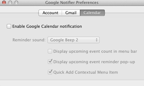 Google Notifier : Calendar preferences