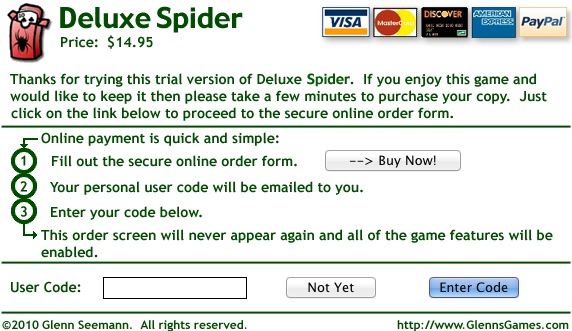 Deluxe Spider 1.1 : Nag screen