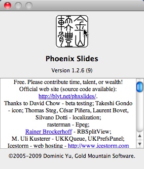 Phoenix Slides 1.2 : About Window