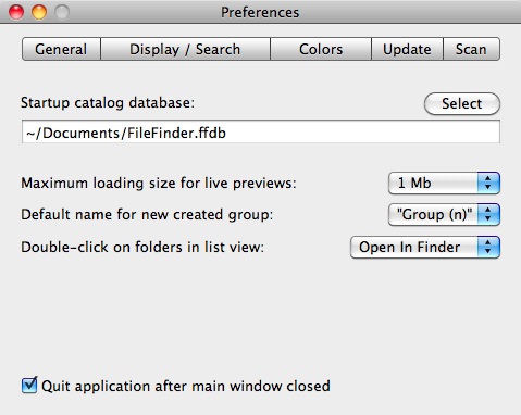 FileFinder 1.7 : Settings Window