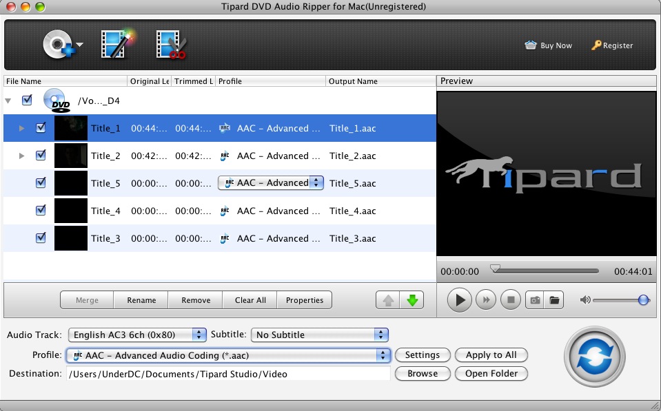 Tipard DVD Audio Ripper for Mac 3.6 : Main window