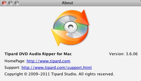 Tipard DVD Audio Ripper for Mac 3.6 : About window