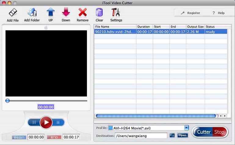 iTool Video Cutter 1.0 : Main window