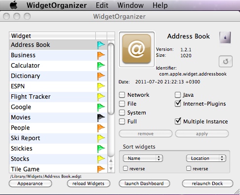 WidgetOrganizer 1.2 : Main window