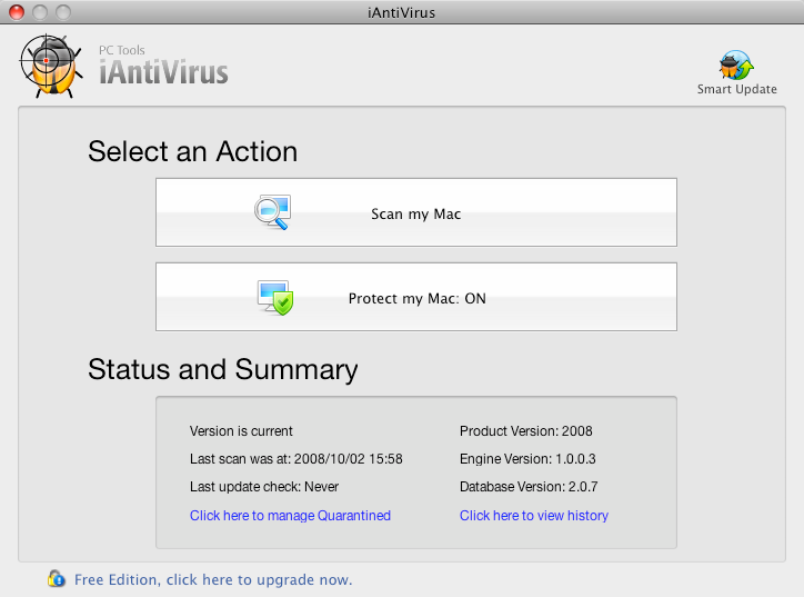 iAntiVirus 1.3 : Main window