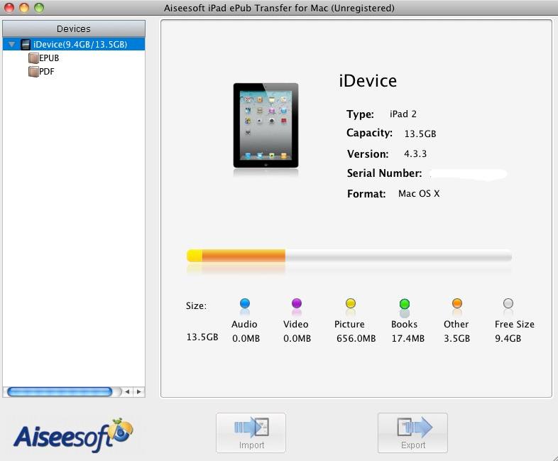 Aiseesoft iPad ePub Transfer for Mac 3.1 : Main window