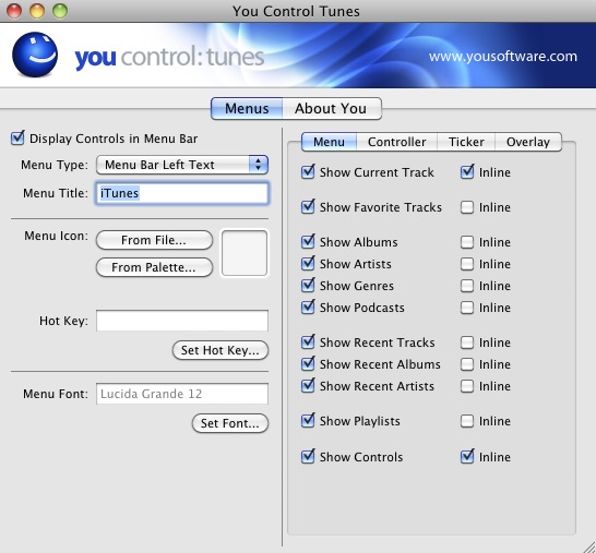 You Control Tunes 1.7 : Preferences