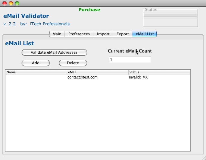 eMail Validator 2.2 : Main window