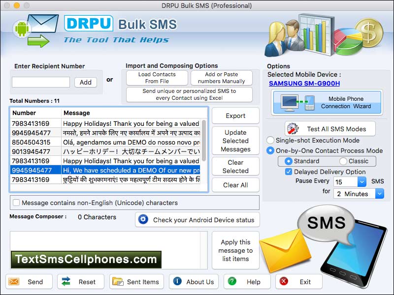 Mac Bulk SMS Software – Professional Edition 7.2 : Main Window