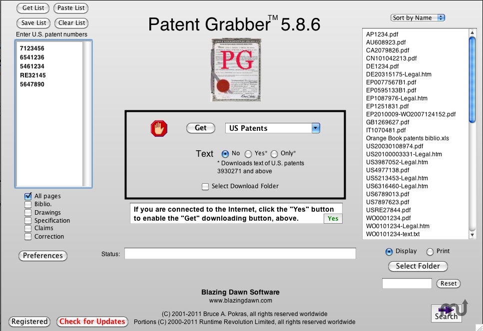 Patent Grabber 5.8 : Main interface