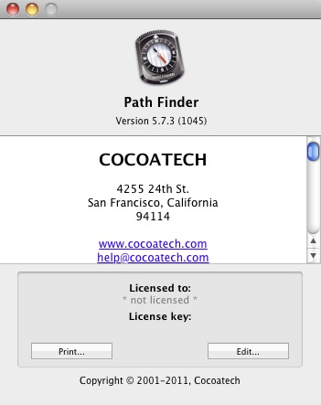 Path Finder 5.7 : About window