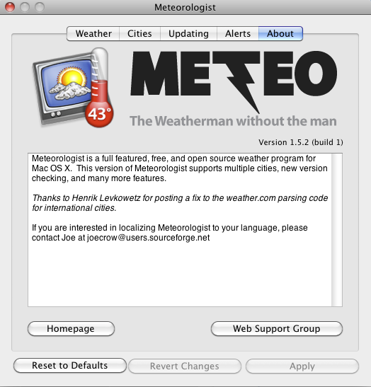 Meteorologist 1.5 : About window