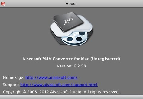 Aiseesoft M4V Converter for Mac 6.2 : About window