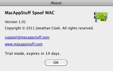 MacAppStuff Spoof MAC 1.0 : About window