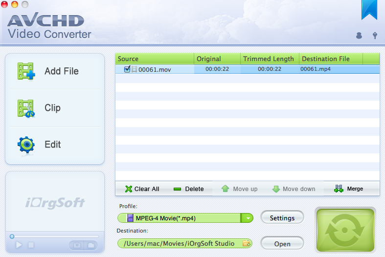 iOrgsoft AVCHD Converter for Mac 4.1 : Convert one or multiple files