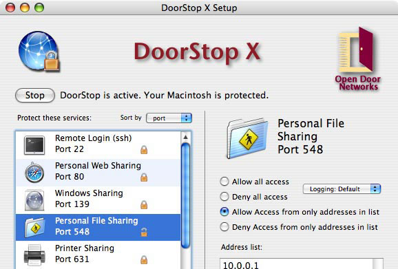 DoorStop X Firewall 2.3 : Main window