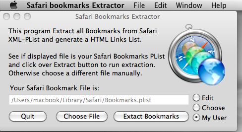 Safari Bookmarks Extractor 1.0 : Main window