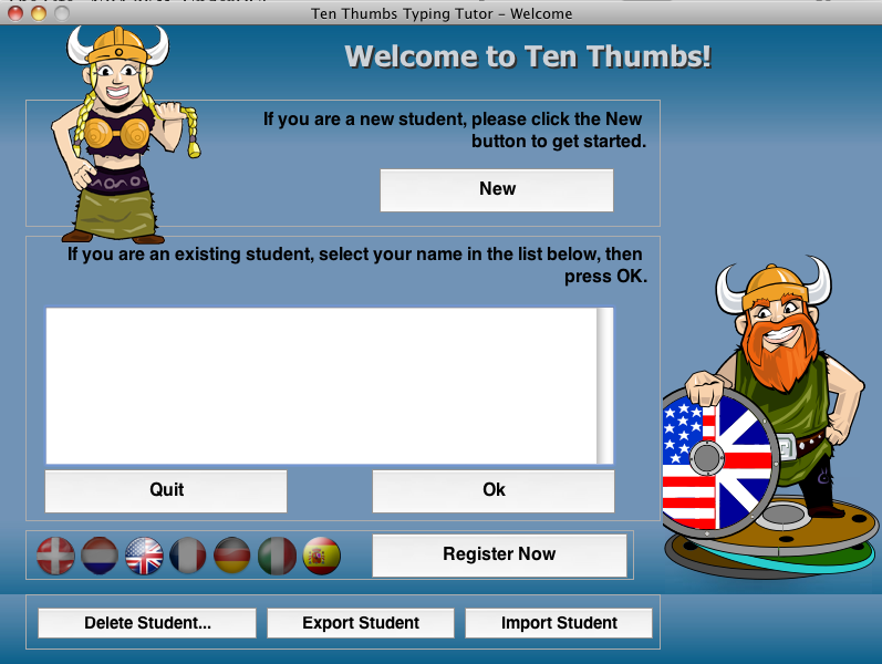 Ten Thumbs 4.7 : Welcome screen