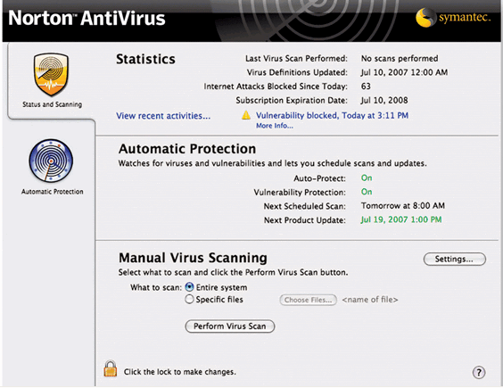 Norton AntiVirus : User Interface