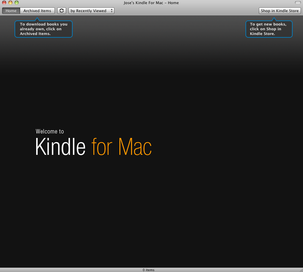 Kindle for Mac 1.2 : Main window