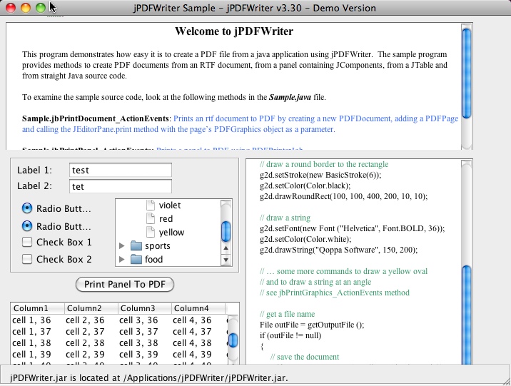 jPDFWriterSample 8.0 : Main windows