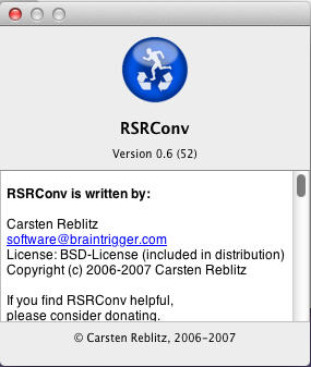 RSRConv 0.6 : About Window