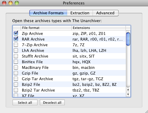 The Unarchiver 2.6 : Archive formats
