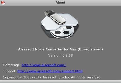 Aiseesoft Nokia Converter for Mac 6.2 : About window