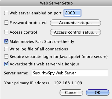 SecuritySpy 2.0 : Web server setup