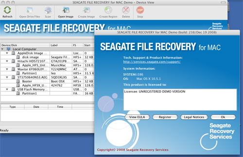 Seagate File Recovery 1.0 : Main window