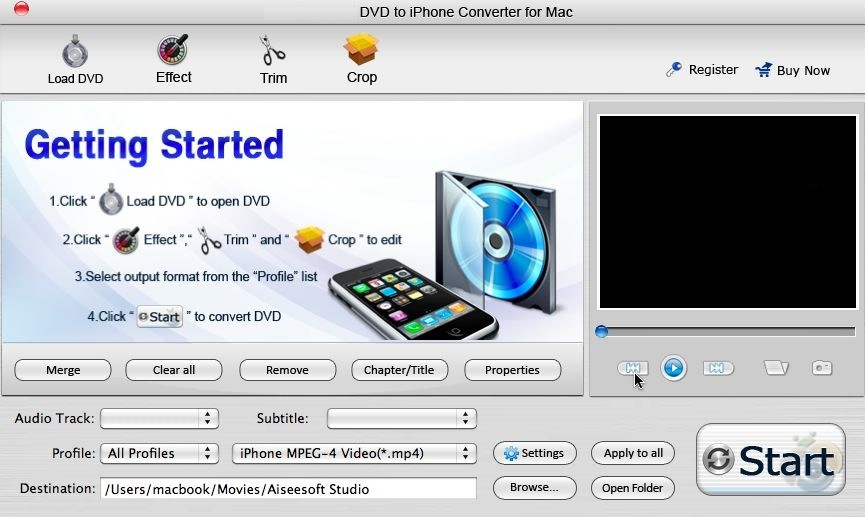 DVDToiPhoneConverter 1.0 : Main window