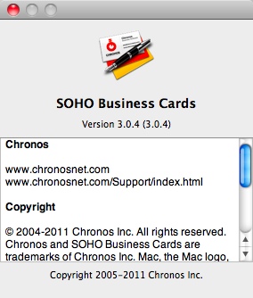 SOHO Business Cards 3.0 : About Window