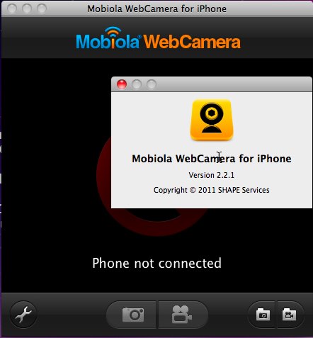 Mobiola WebCam for iPhone 2.2 : Main window