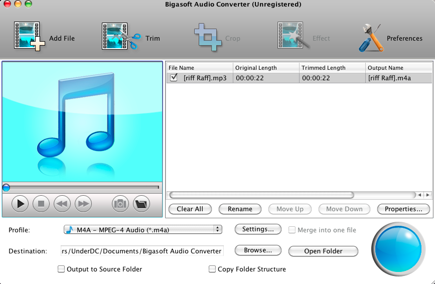 Bigasoft Audio Converter 2.3 : Main window