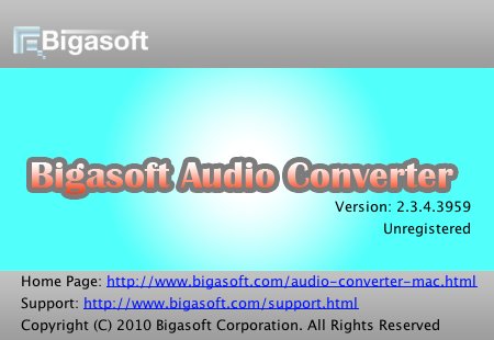Bigasoft Audio Converter 2.3 : About window