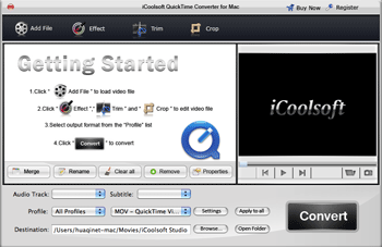 iCoolsoft QuickTime Converter for Mac 3.1 : General view