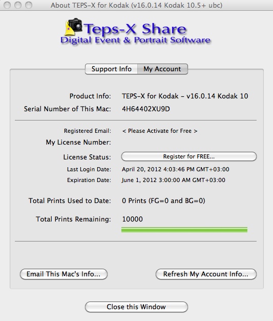 TEPS-X for Kodak 16.0 : Main window