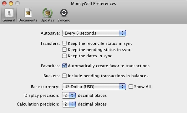MoneyWell 1.6 : Preferences