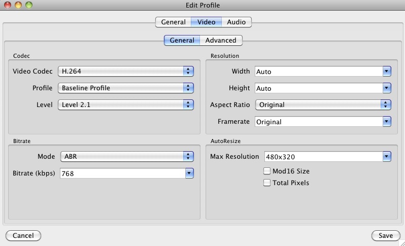 Videora iPhone 3G Converter 6.0 : Edit profile