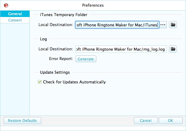 Aiseesoft iPhone Ringtone Maker for Mac 7.0 : Program Preferences