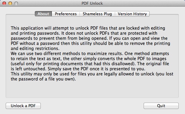 PDF Unlock 1.2 : Main Window