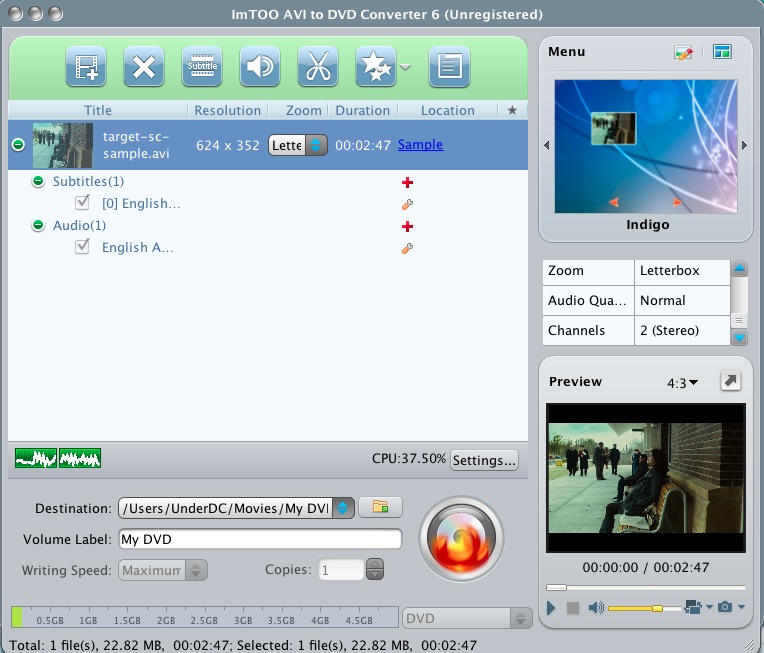 ImTOO AVI to DVD Converter 6 6.2 : Main window